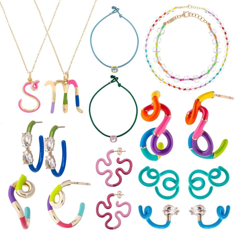BEA BONGIASCA Full Spectrum Squiggle-design 9ct yellow gold and enamel earrings